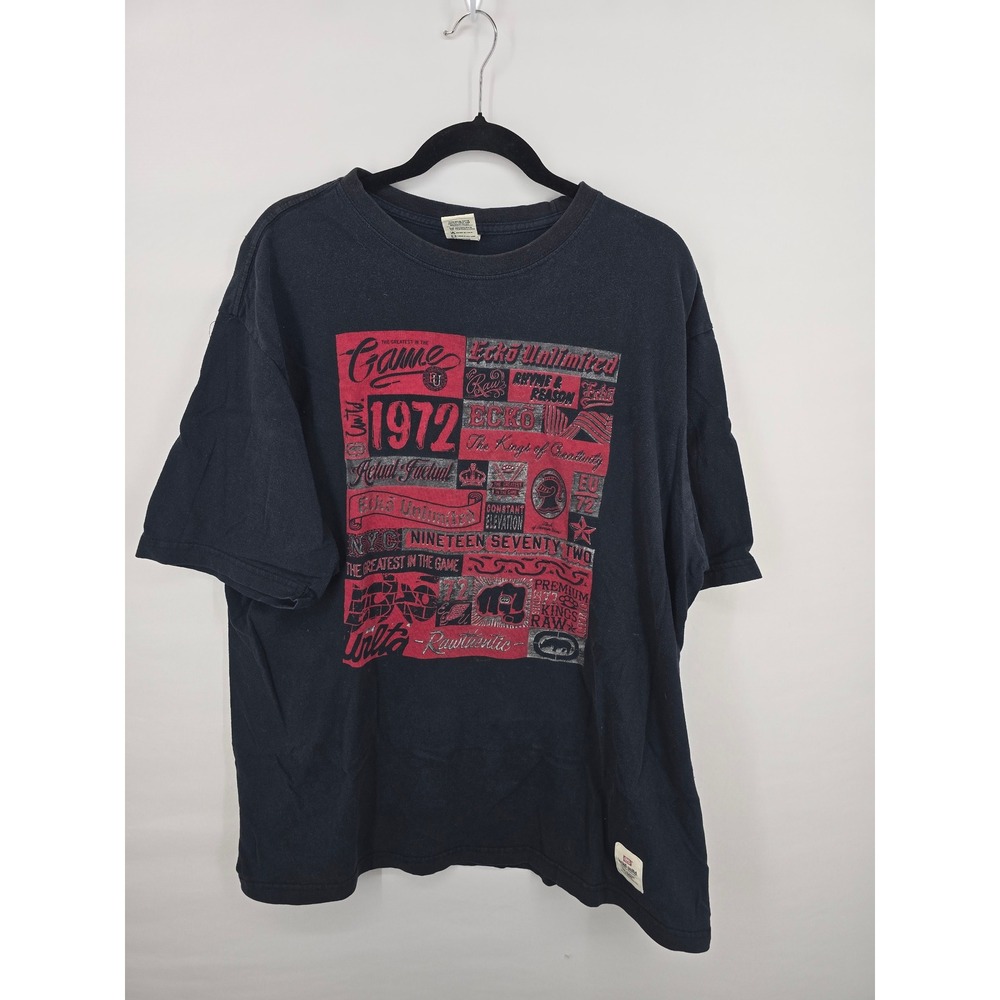 Ecko Unltd Mens 2XL Graphic T-Shirt Black Red Rawthentic 1972 Streetwear Tee